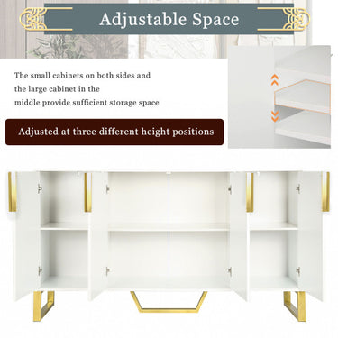 Modern Sideboard Kitchen Cabinet With Four Doors, Metal Handles And Legs And Adjustable Shelves
